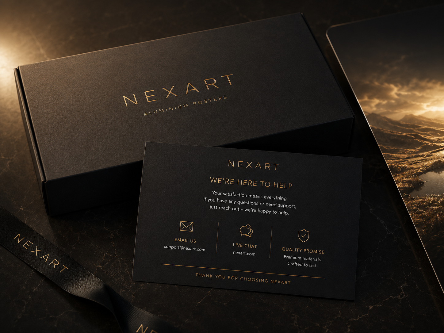 NexArt premium packaging and support card