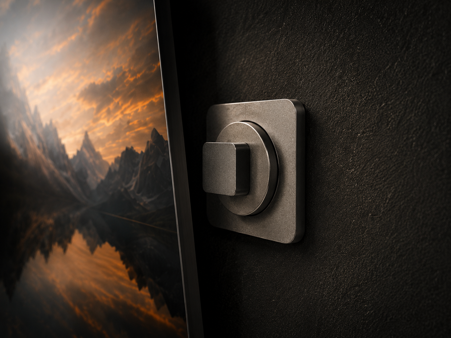 Close-up of the magnetic mounting system and artwork edge
