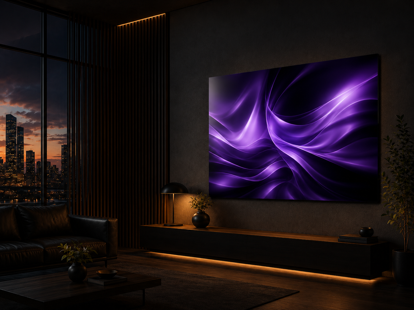 NexArt abstract aluminium poster displayed in a modern lounge