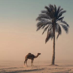 solitude dromadaire et palmier